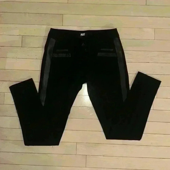 PAIGE BRAND NWT Black pants w/stretch and a gorgeous black leather stripe detail - Picture 1 of 2